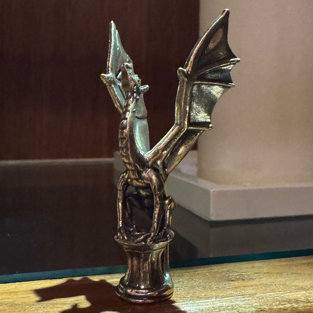 Solid Brass Dragon on Pedestal Vintage-style Sculpture Desk Decor - Picture 4 of 14